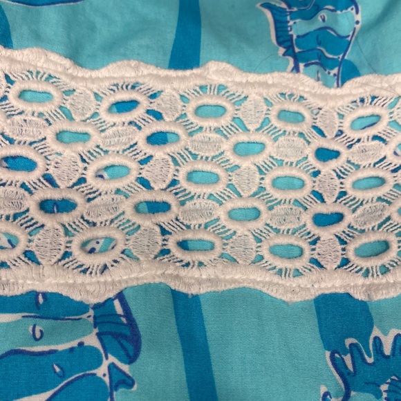 LILLY PULITZER blue retro seahorse print dress with crochet lace, size 4 - Picture 6 of 8